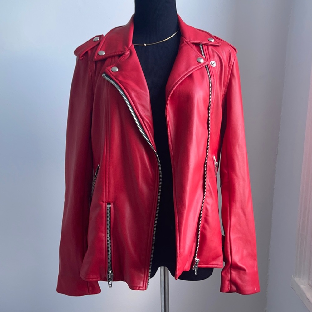 Blanknyc red leather motto jacket